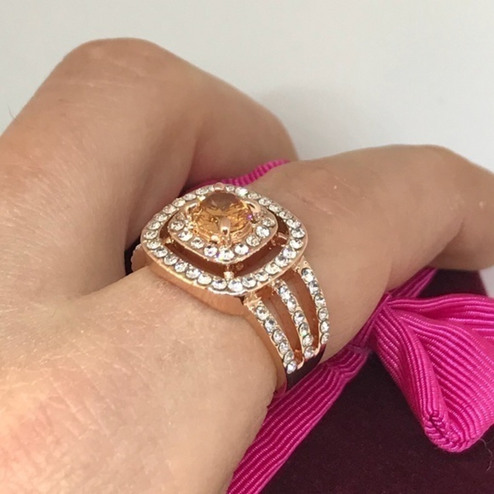 Champagne cz double halo ring